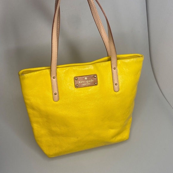 kate spade Handbags - Kate Spade New York- Yellow Leather Small Shoulder Tote w/Tan Leather Handles